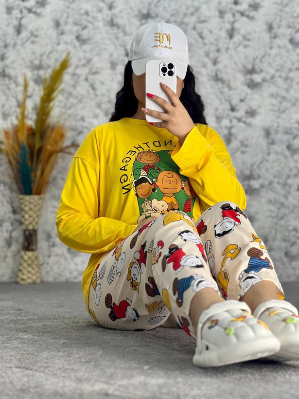 ست بلوز و شلوار رنگ زرد،استین کوتاه